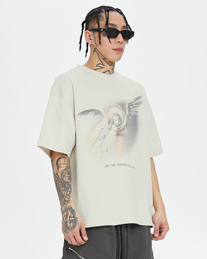 Vintage Angel Halftone Print T-Shirt