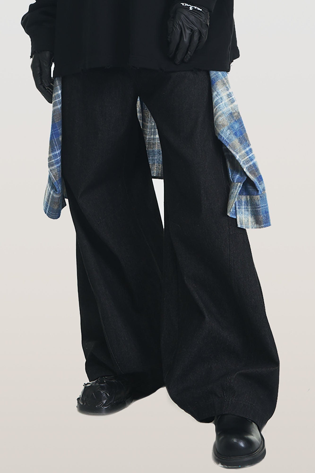 Detachable Plaid Flap Panel Wide-Leg Pants