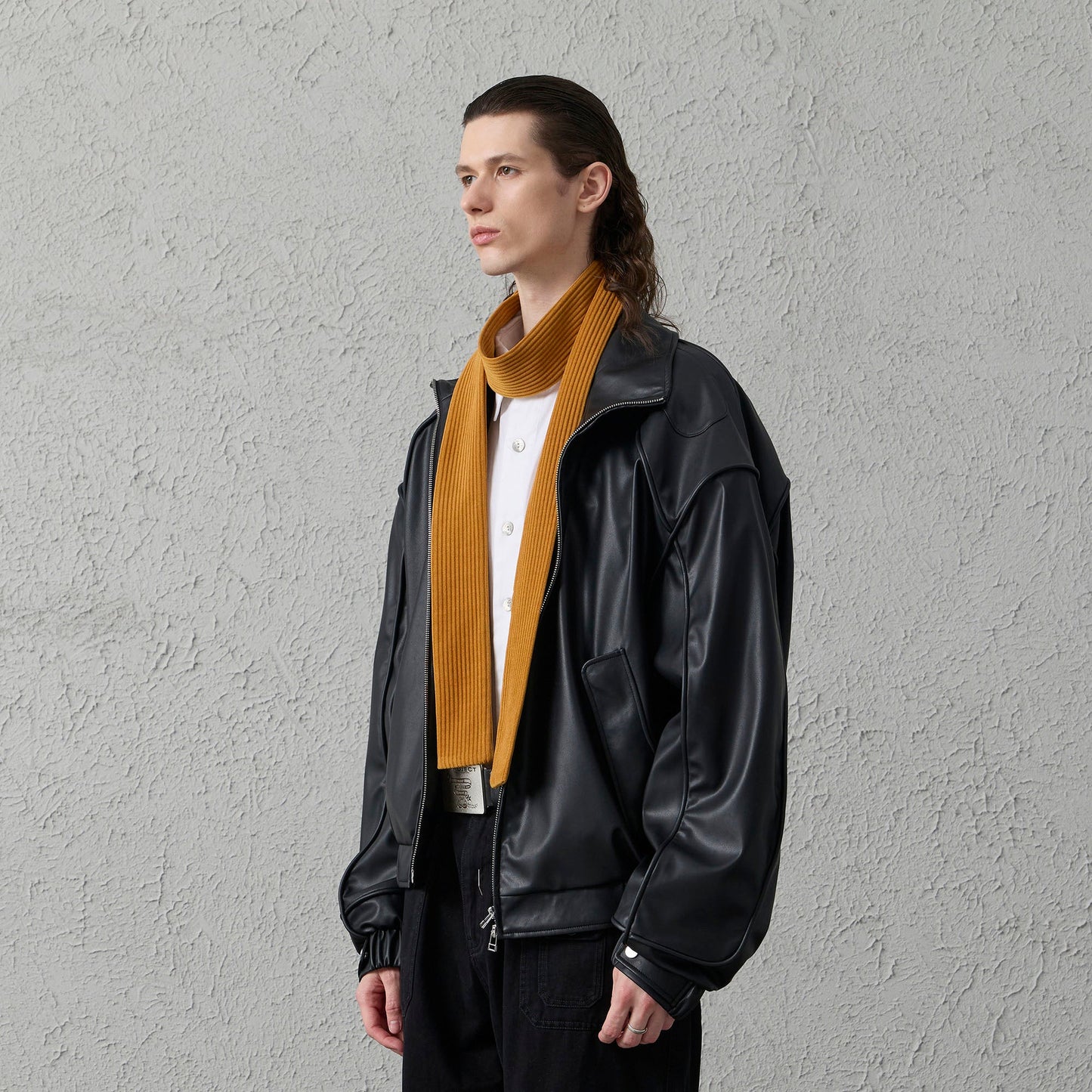 Faux Leather Piped Seam Jacket