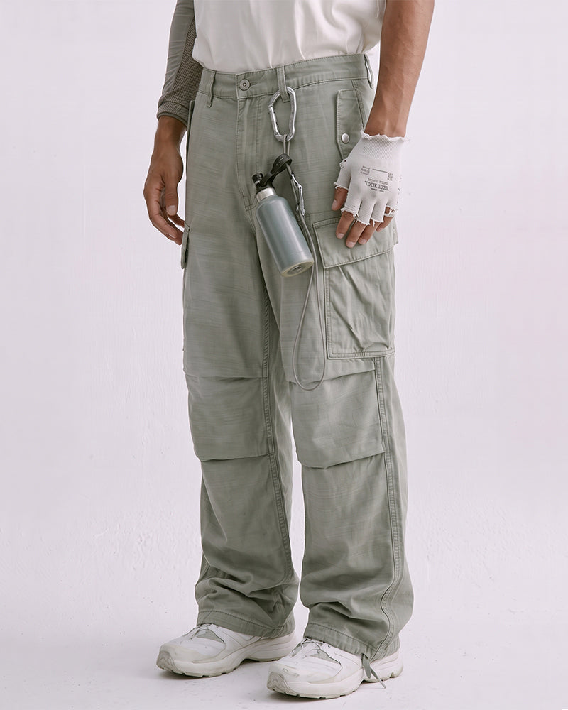 Vintage Washed Distressed Multi‑Pocket Cargo Pants