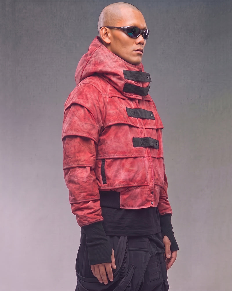 Wasteland Pleated Dirty Dye Distressed Hooded Ninja Jacket