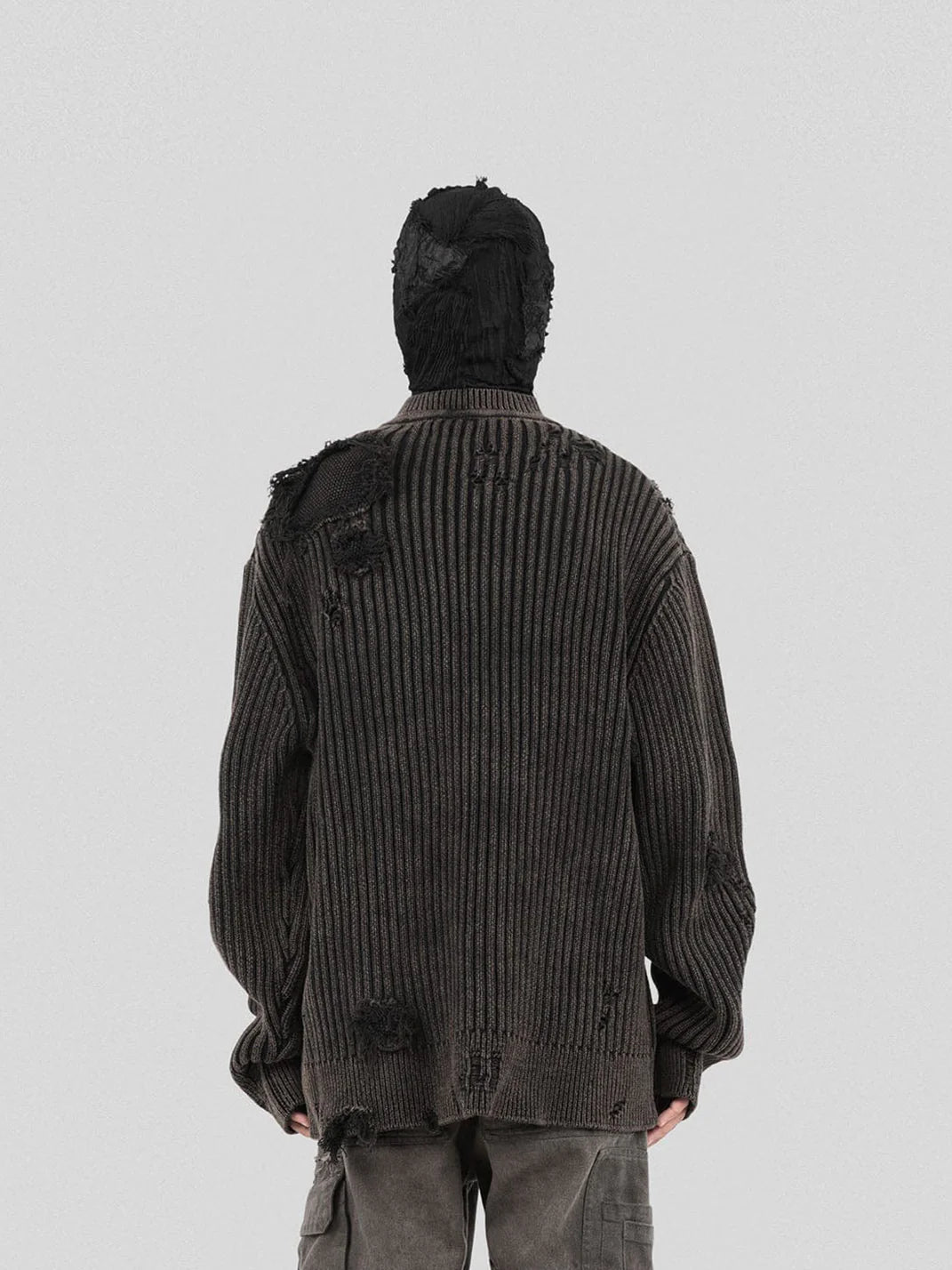 Post-Apocalyptic Wear Ripped Sweater Charcoal