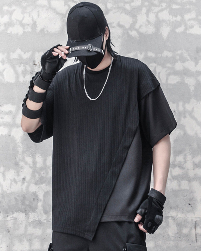 Asymmetric Patchwork Techwear T-Shirt