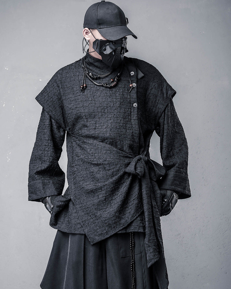 Dark Modern Japanese Asymmetrical Robe Shirt