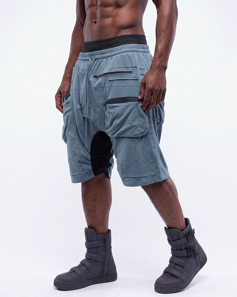 Post-Apocalyptic Multi-Zip Cargo Contrast Shorts