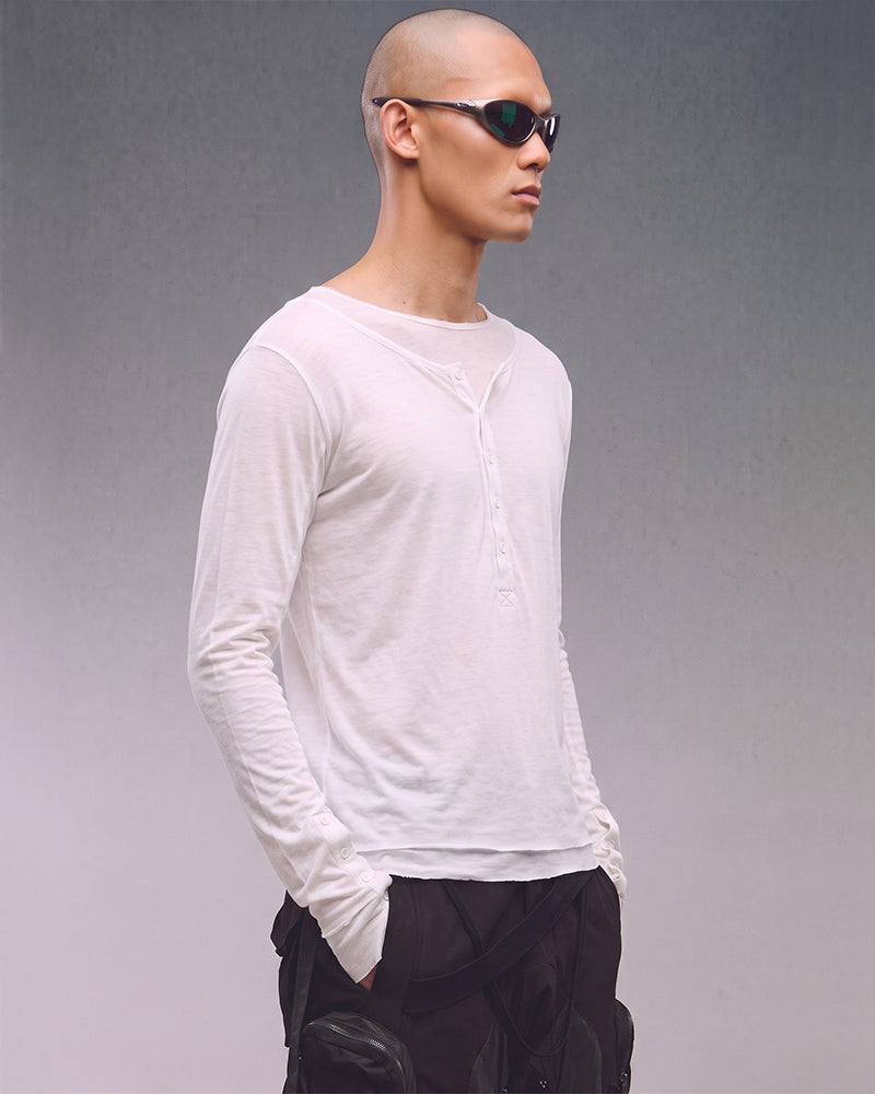 Dystopian Double-Layer Button Long Sleeve Top