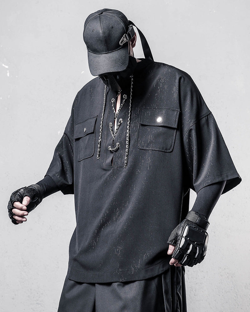 Functional Chain Lace-Up Techwear T-Shirt