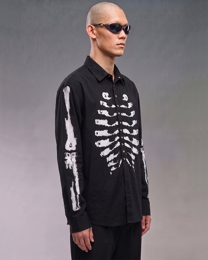 Post-Apocalyptic Skeleton Print Loose Long Sleeve Shirt