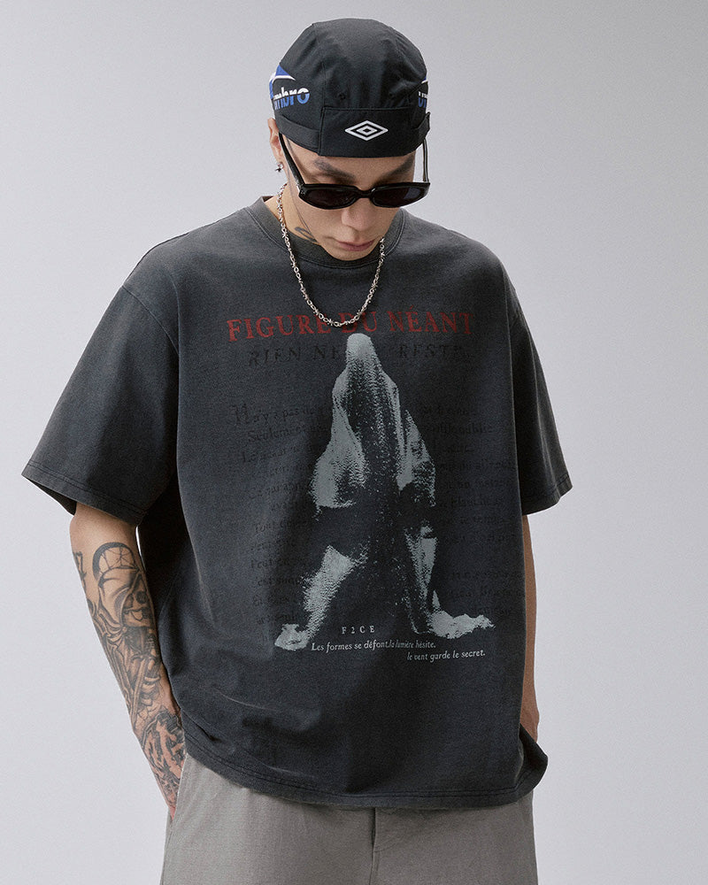 Washed Vintage Ghost Figure Print T-Shirt
