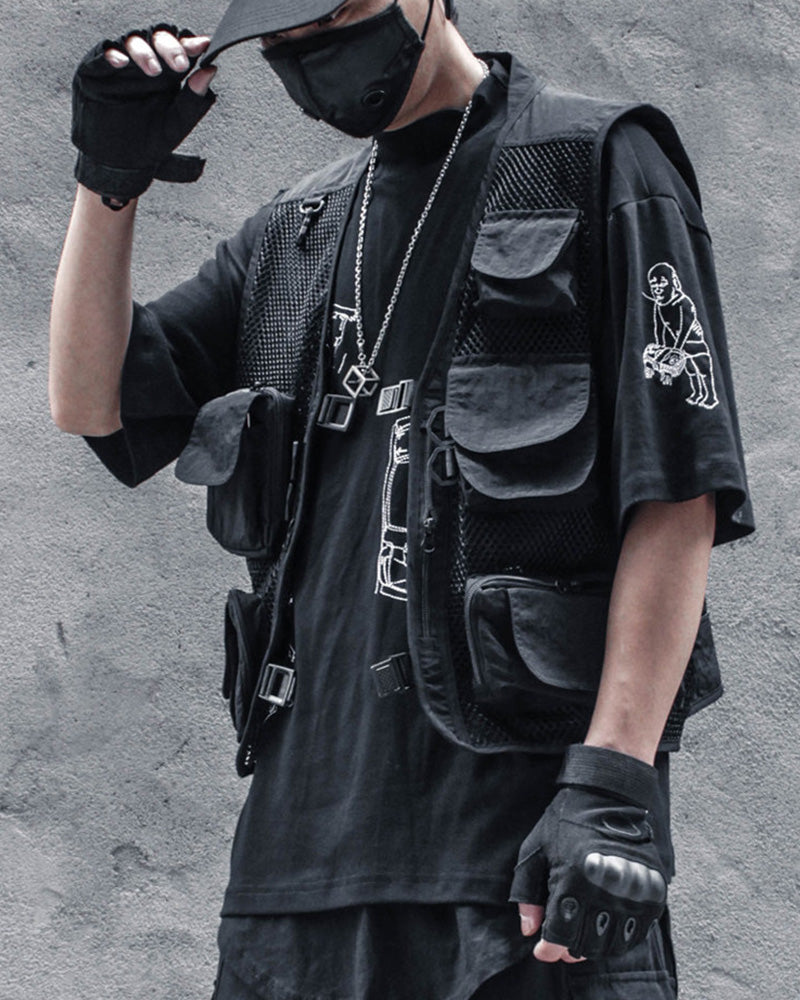 Techwear Multi-Pocket Fishnet Cargo Vest