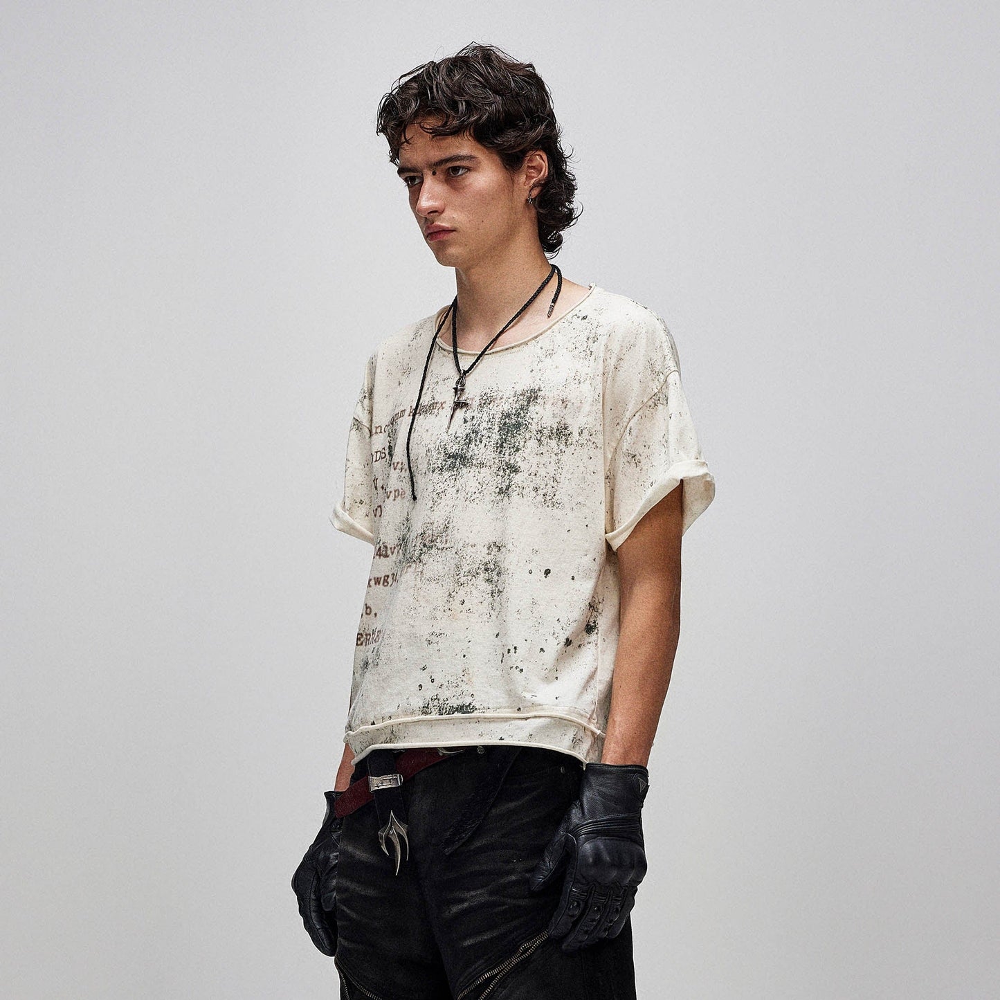 Grunge Brush-Stained Raw Hem T-Shirt