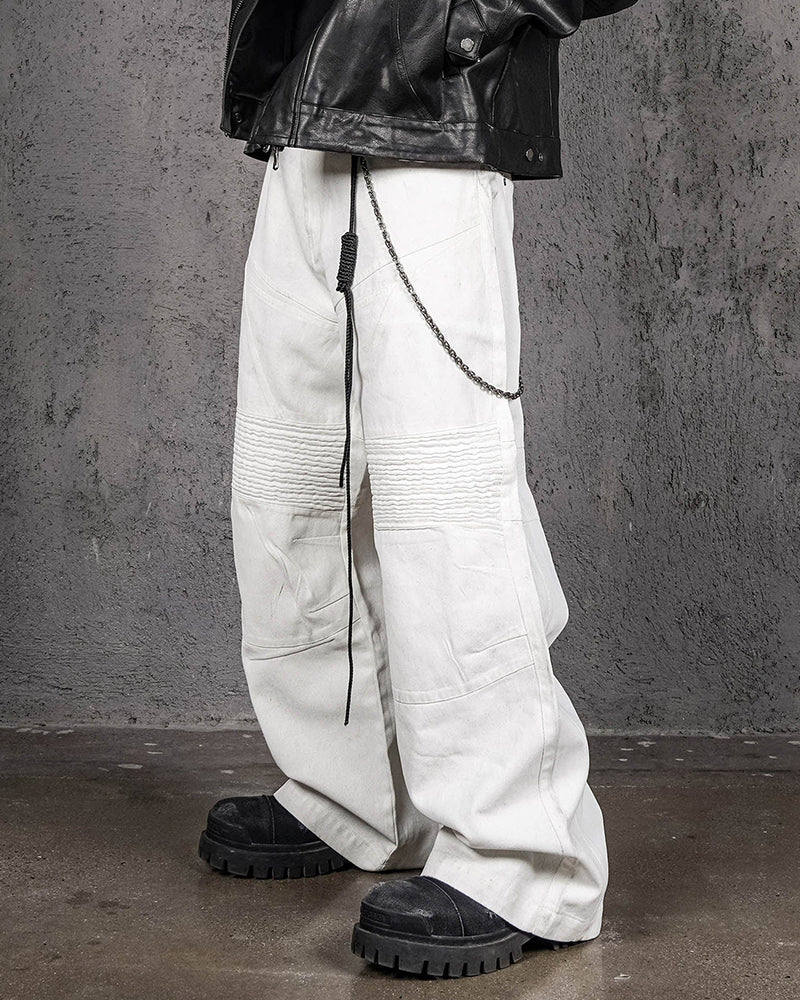 Infernal Gaze Crinkled Waxed Wide-Leg Pants White