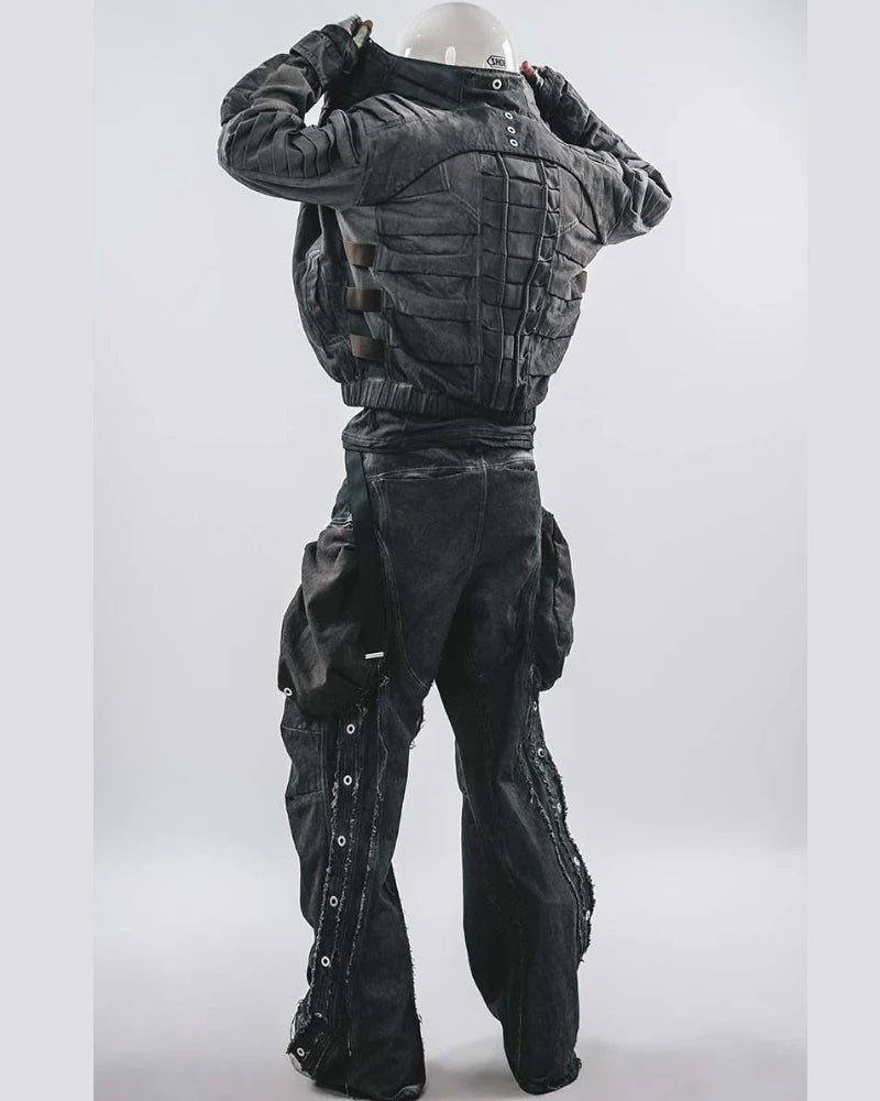 Post-Apocalyptic Stand-Collar 3D “Dragon Spine” Motorcycle Jacket