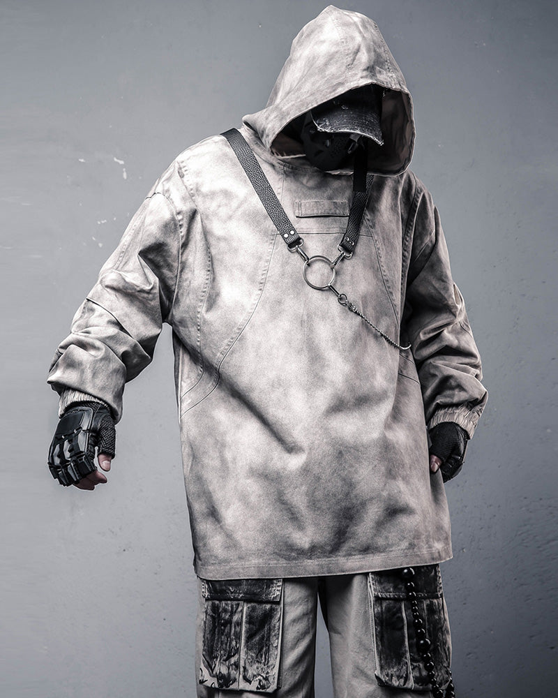 Vintage Washed Distressed Oversized Techwear Hoodie
