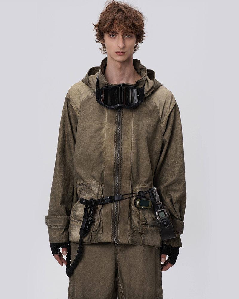 Post-Apocalyptic Distressed Pocket Hooded Jacket