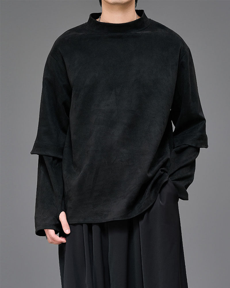 Modern Japanese Mock Neck Layered Long-Sleeve Tee