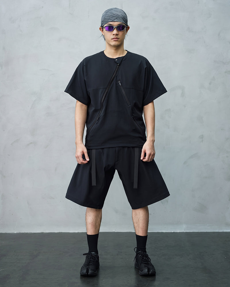 Quick-Release Zipper Collarless Techwear T-Shirt