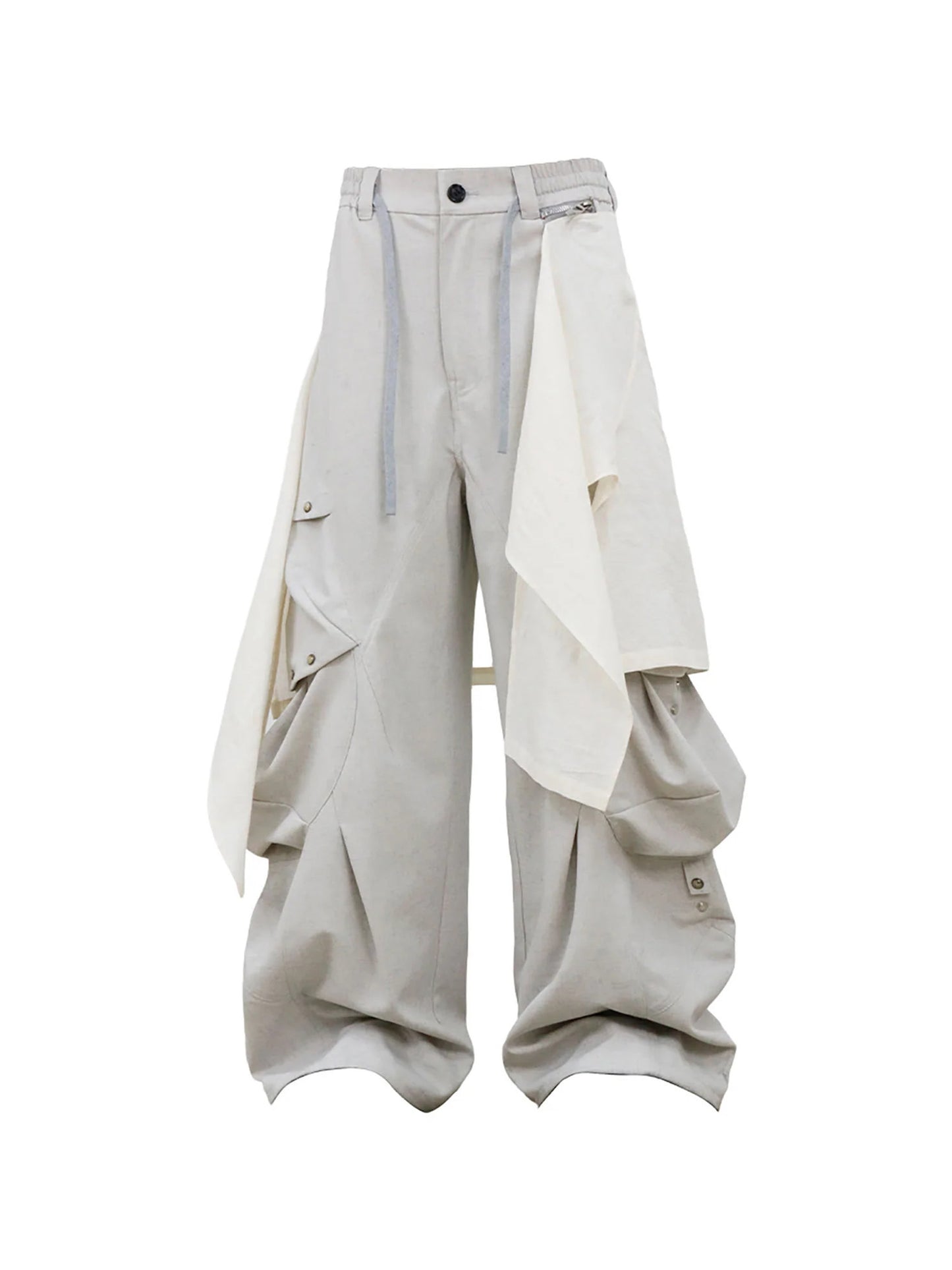 Detachable Drape Linen-Blend Cargo Light Gray