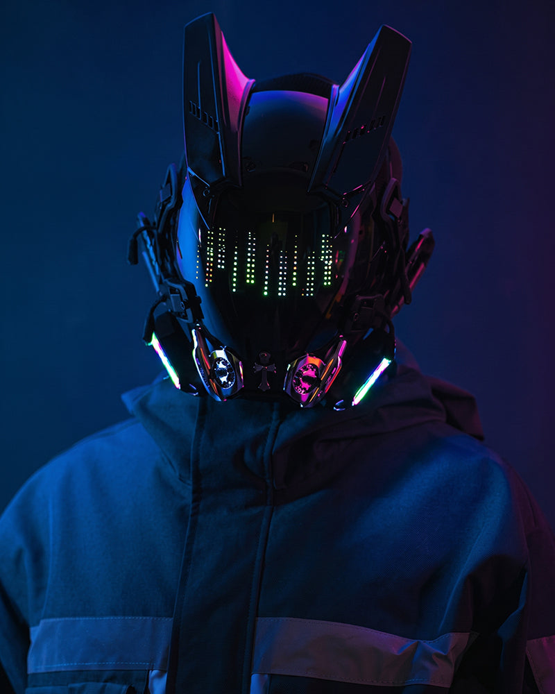 Rhythm Cyberpunk Helmet Mask ( Customizable Text And Image Available)