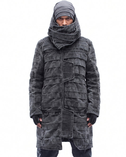 Wasteland Deconstructed Distressed Mid-Length Thick Puffer Jacket