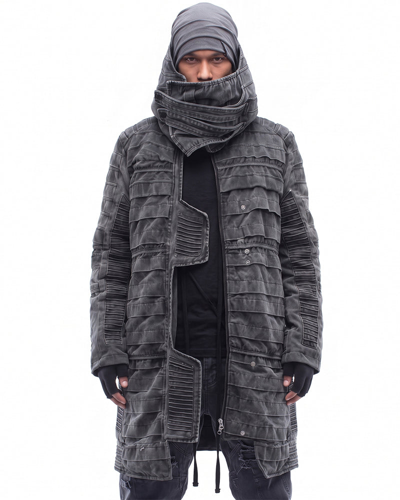 Wasteland Deconstructed Distressed Mid-Length Thick Puffer Jacket