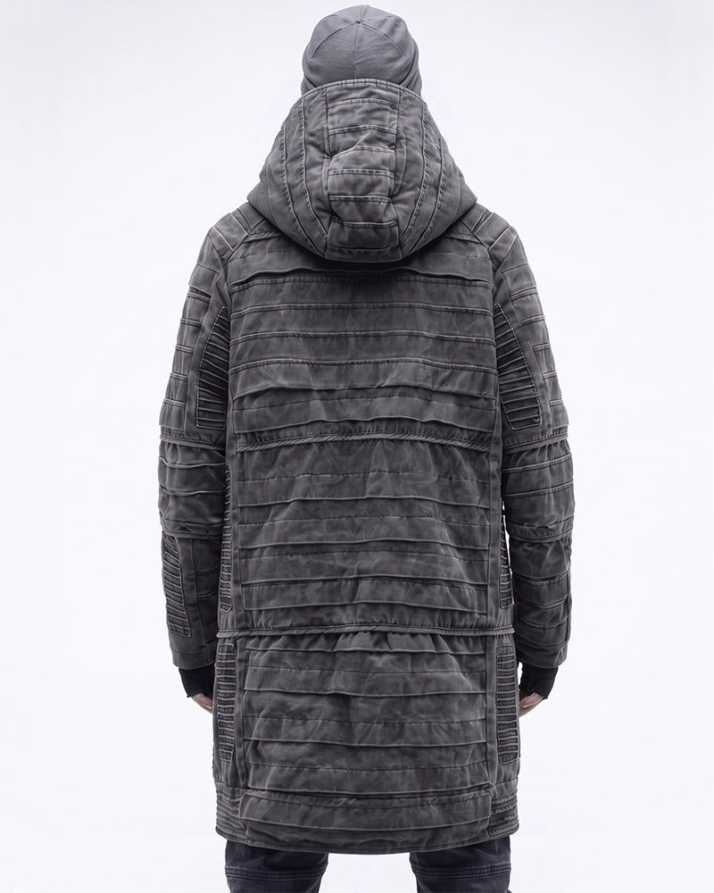 Wasteland Deconstructed Distressed Mid-Length Thick Puffer Jacket