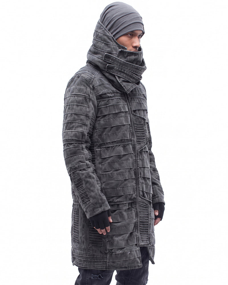 Wasteland Deconstructed Distressed Mid-Length Thick Puffer Jacket