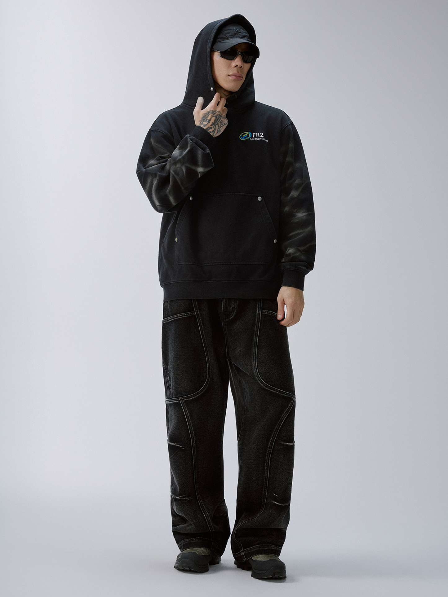 Washed Deconstructed Oversized Denim Cargo Pants