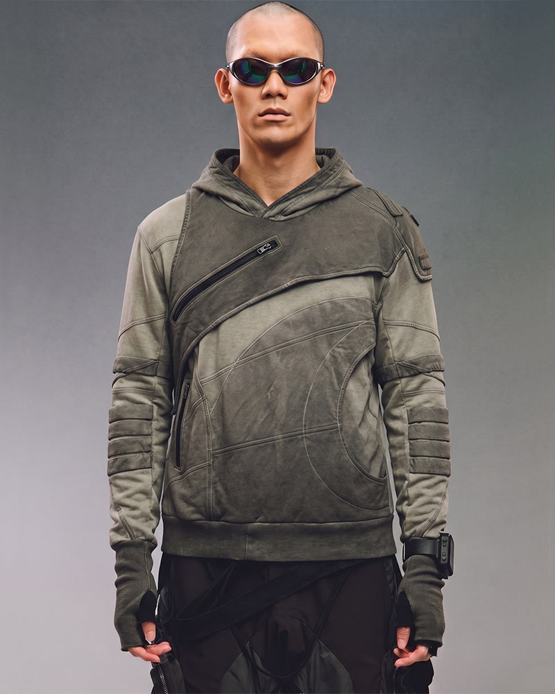 Post‑Apocalyptic Deconstructed Asymmetric Dirty Dye Hoodie