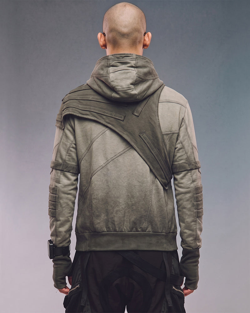 Post‑Apocalyptic Deconstructed Asymmetric Dirty Dye Hoodie