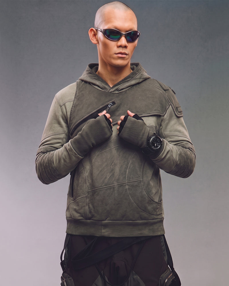 Post‑Apocalyptic Deconstructed Asymmetric Dirty Dye Hoodie