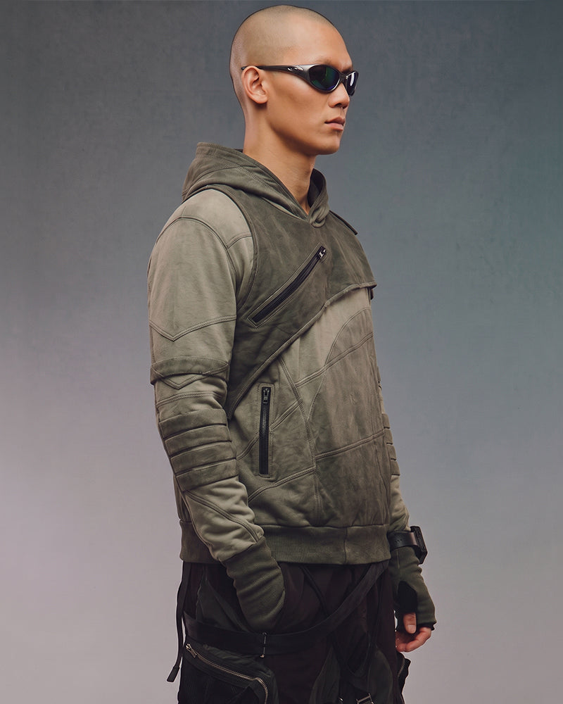Post‑Apocalyptic Deconstructed Asymmetric Dirty Dye Hoodie