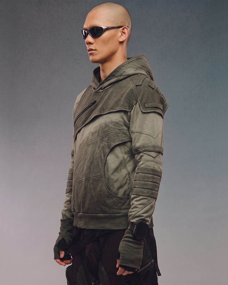 Post‑Apocalyptic Deconstructed Asymmetric Dirty Dye Hoodie