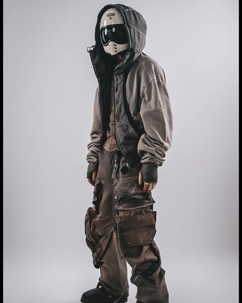 Washed Distressed Cropped Zip-Up Hoodie