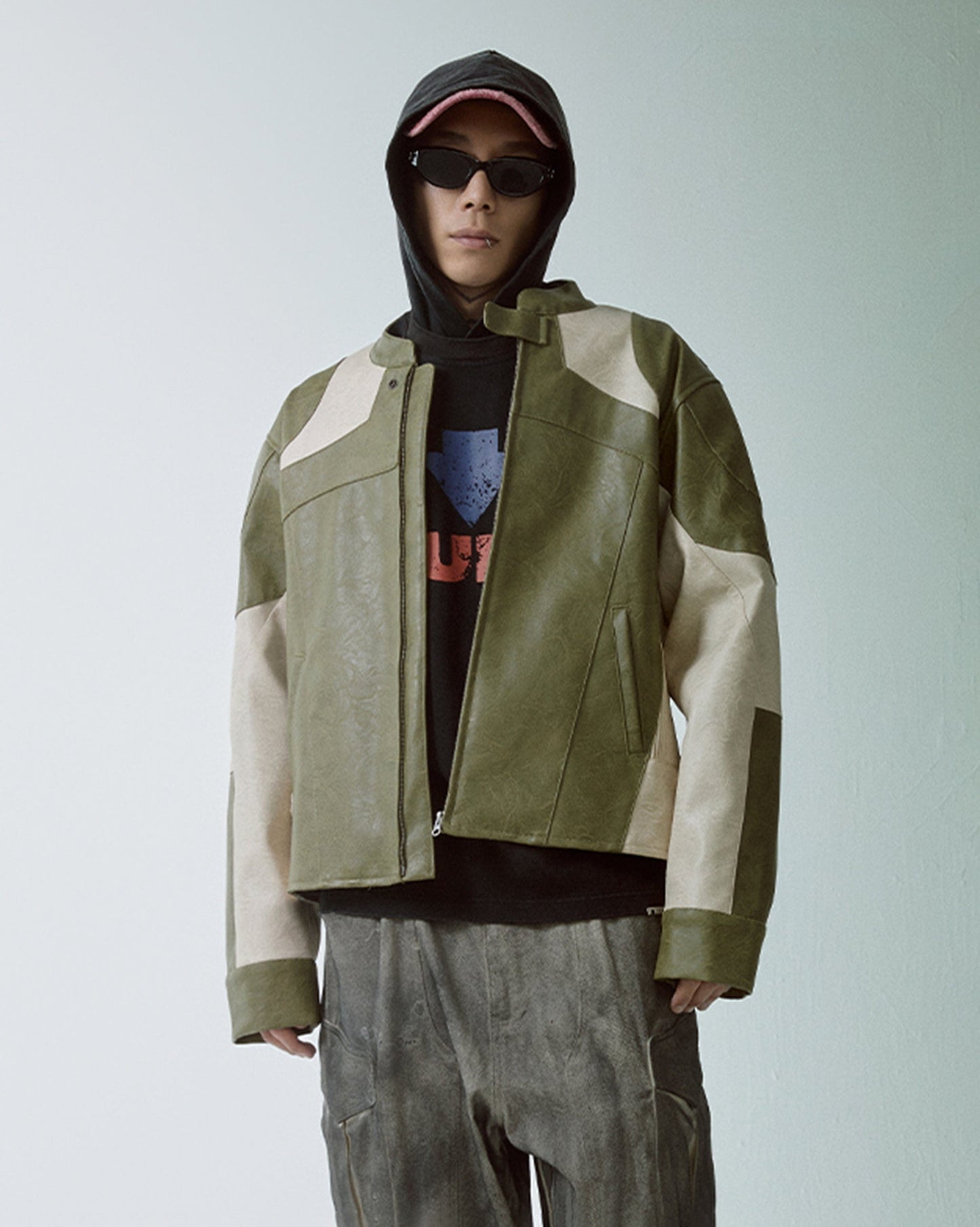 Modern Deconstructed Faux Leather Biker Jacket