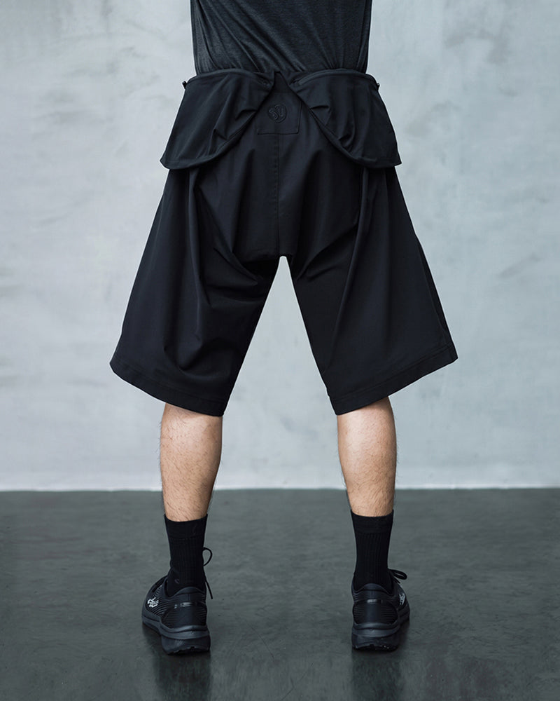 Apron-Panel Water-Repellent Techwear Cargo Shorts