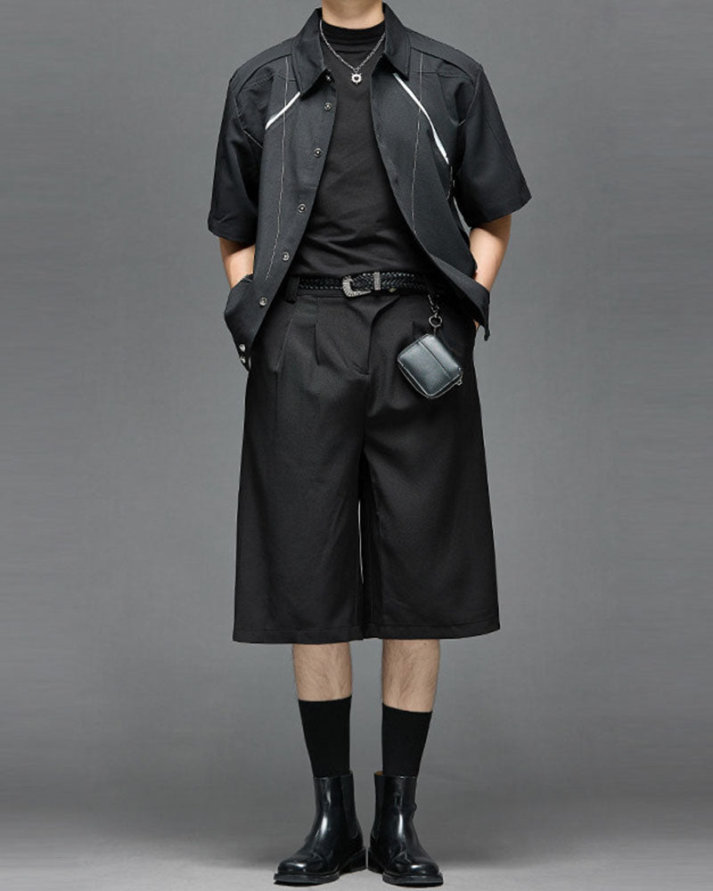 Modern Japanese Wide Leg Pleated Shorts