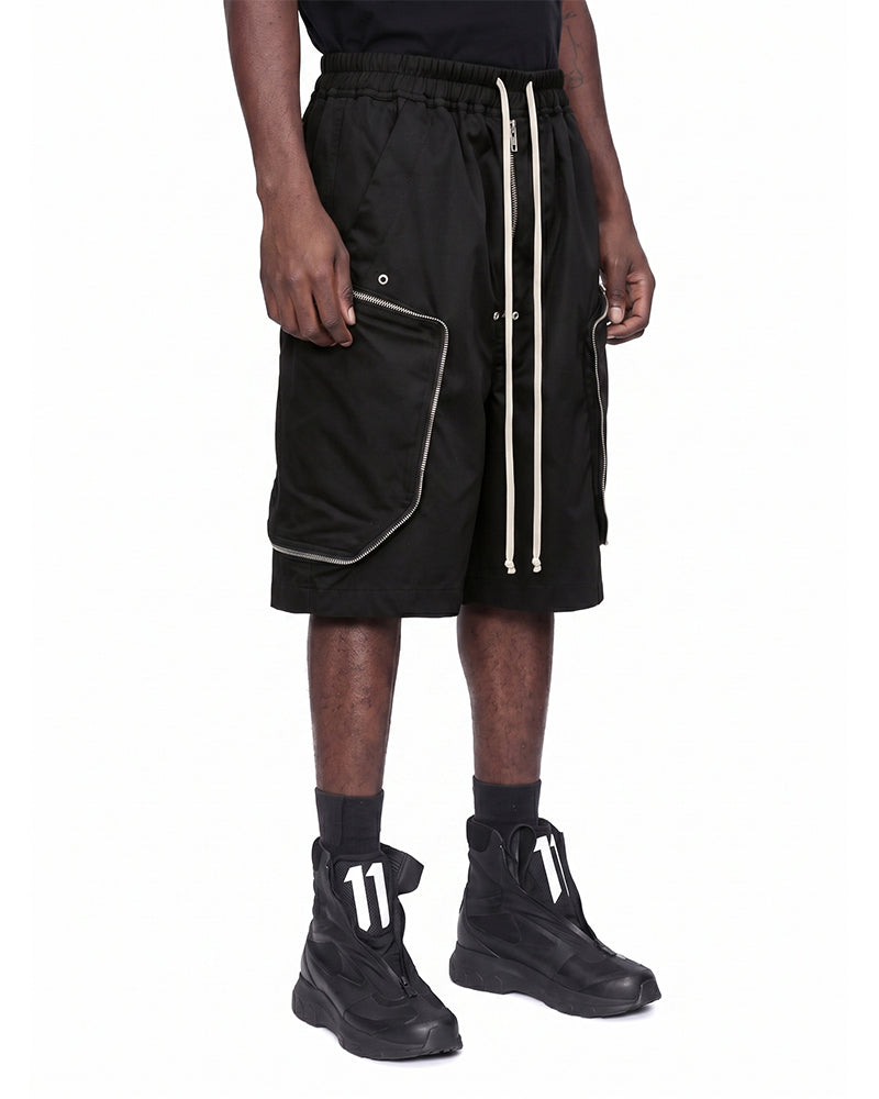 Deconstructed Multi‑Zip Utility Techwear Cargo Shorts