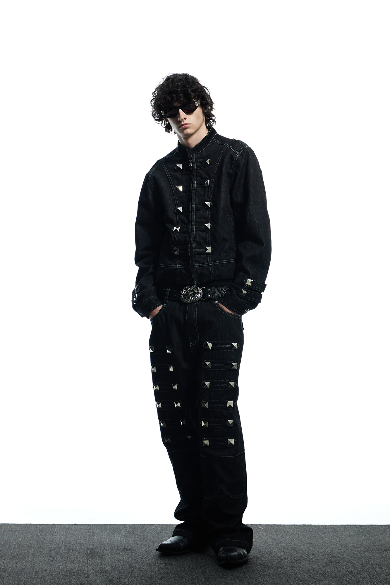 Studded Raw Denim Flare Jeans