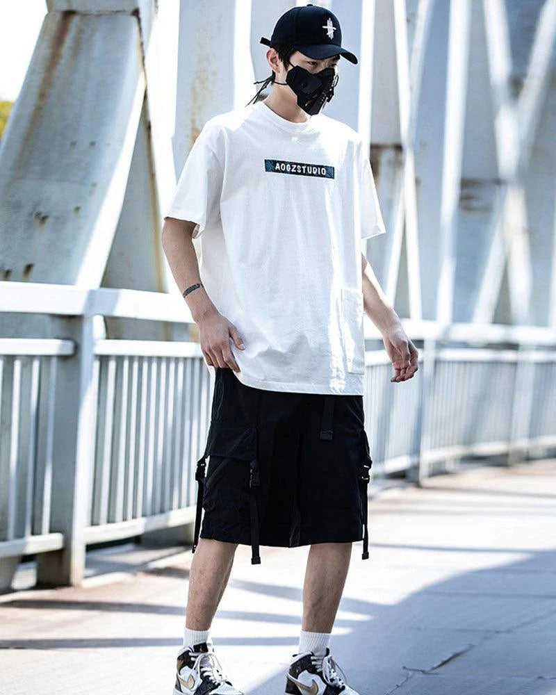 Streetwear Ribbon Multi-Pocket Cargo Shorts