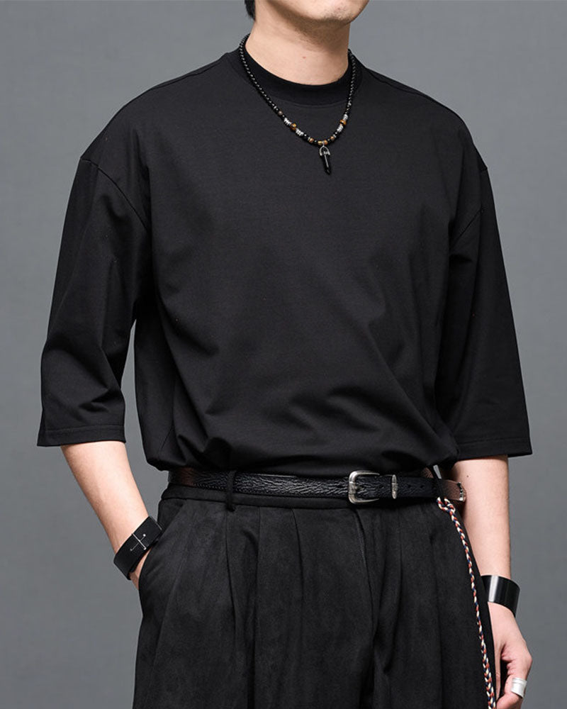 Minimalist Japanese Mock Neck Basic T-Shirt