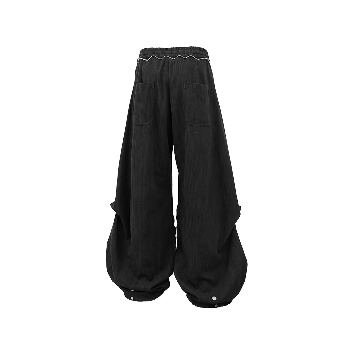 Crinkled Drawstring Oversized Pants Black