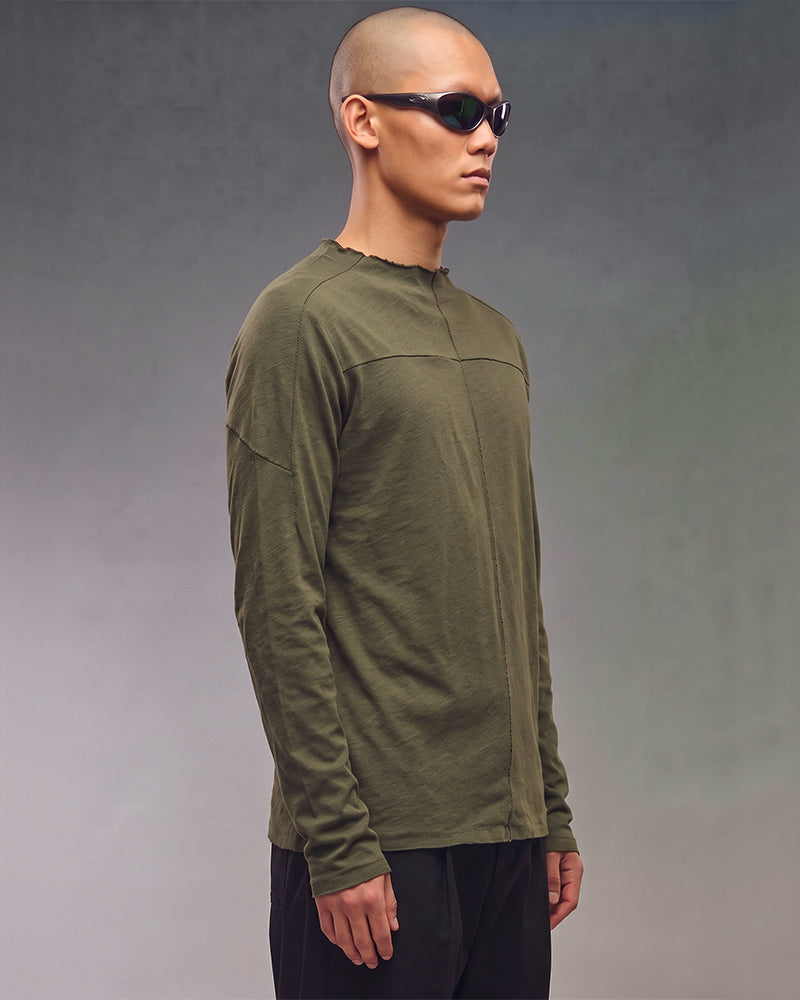 Post-Apocalyptic Paneled Raw Seam Long Sleeve Tee