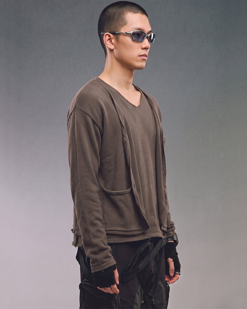 Post-Apocalyptic Faux Layer Buttoned Knit Cardigan