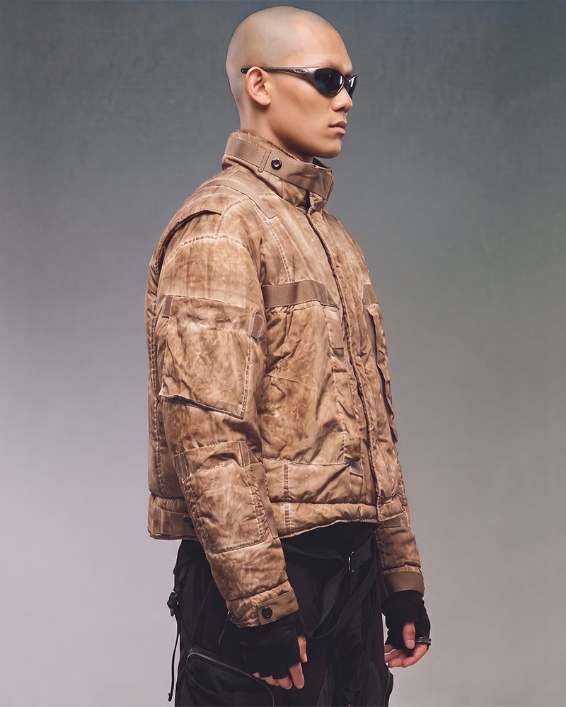 Post‑Apocalyptic Distressed Multi‑Pocket Down Jacket