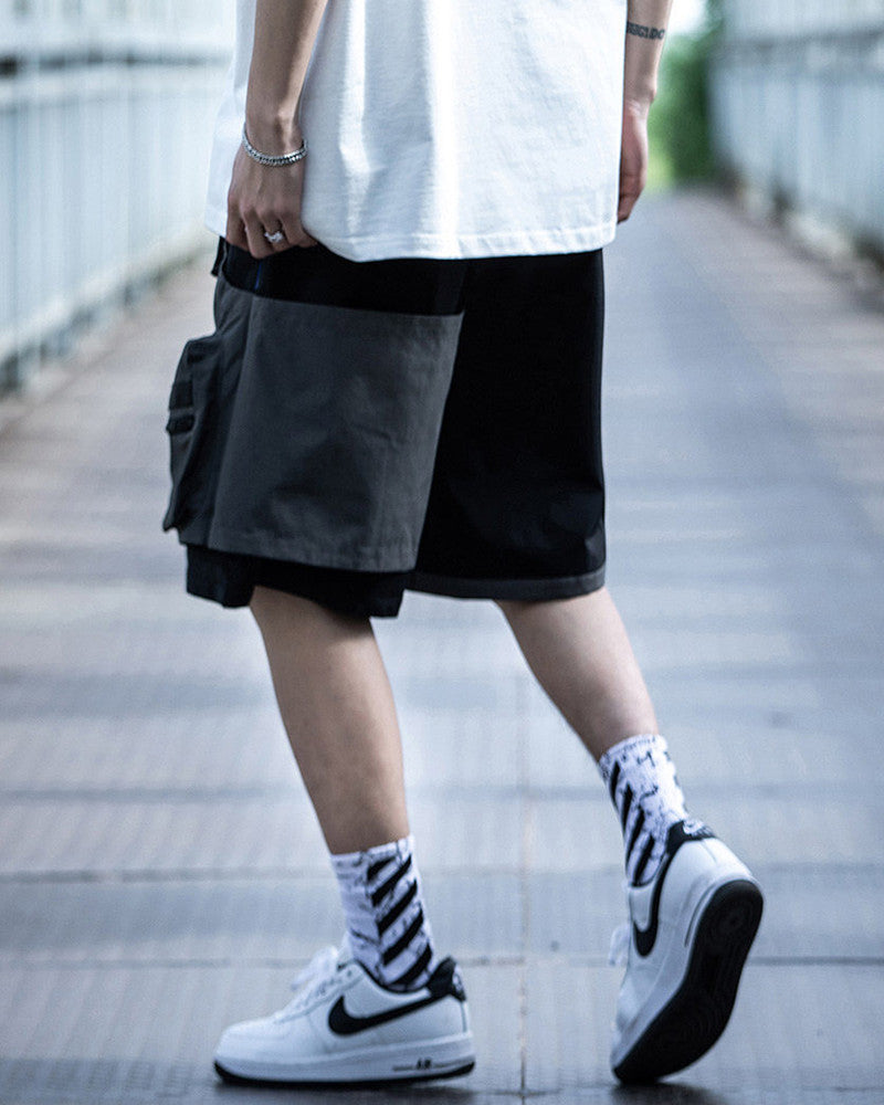 Color Block Techwear Multi-Pocket Cargo Shorts