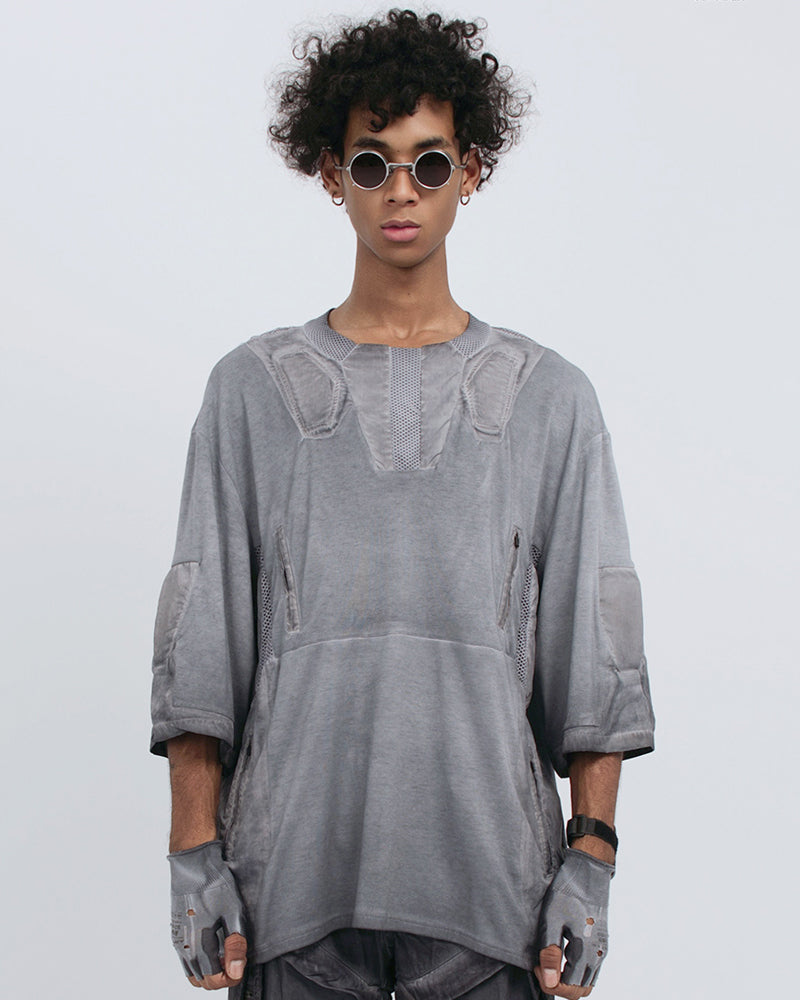 Wasteland Dirty-Dye Mesh Panel Tactical T-Shirt