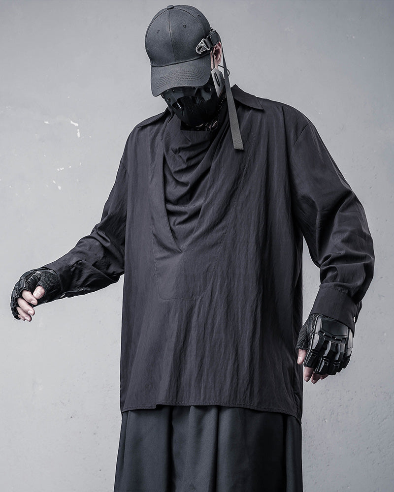 Japanese Darkwear Draped Cowl Neck Layered Shirt