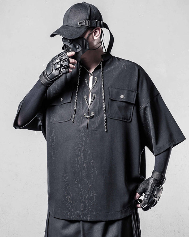 Functional Chain Lace-Up Techwear T-Shirt