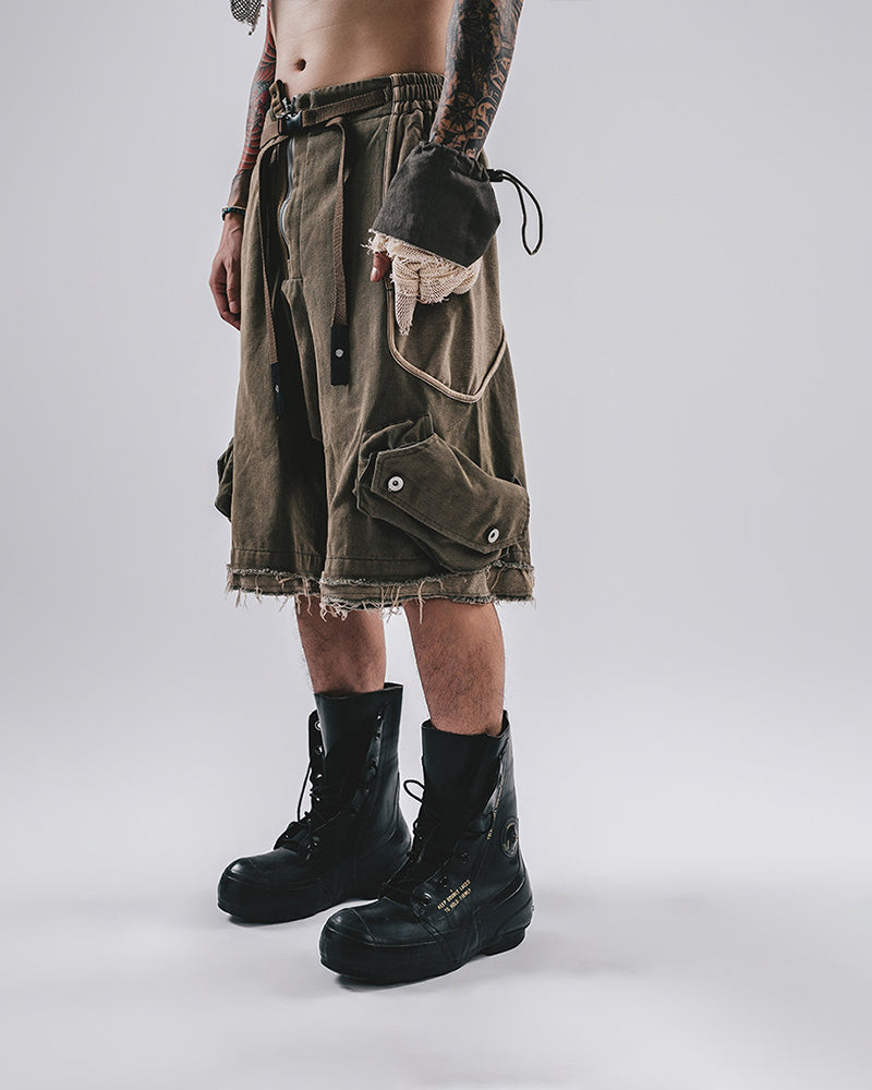 Scorched Earth Belted Drop-Crotch Cargo Shorts